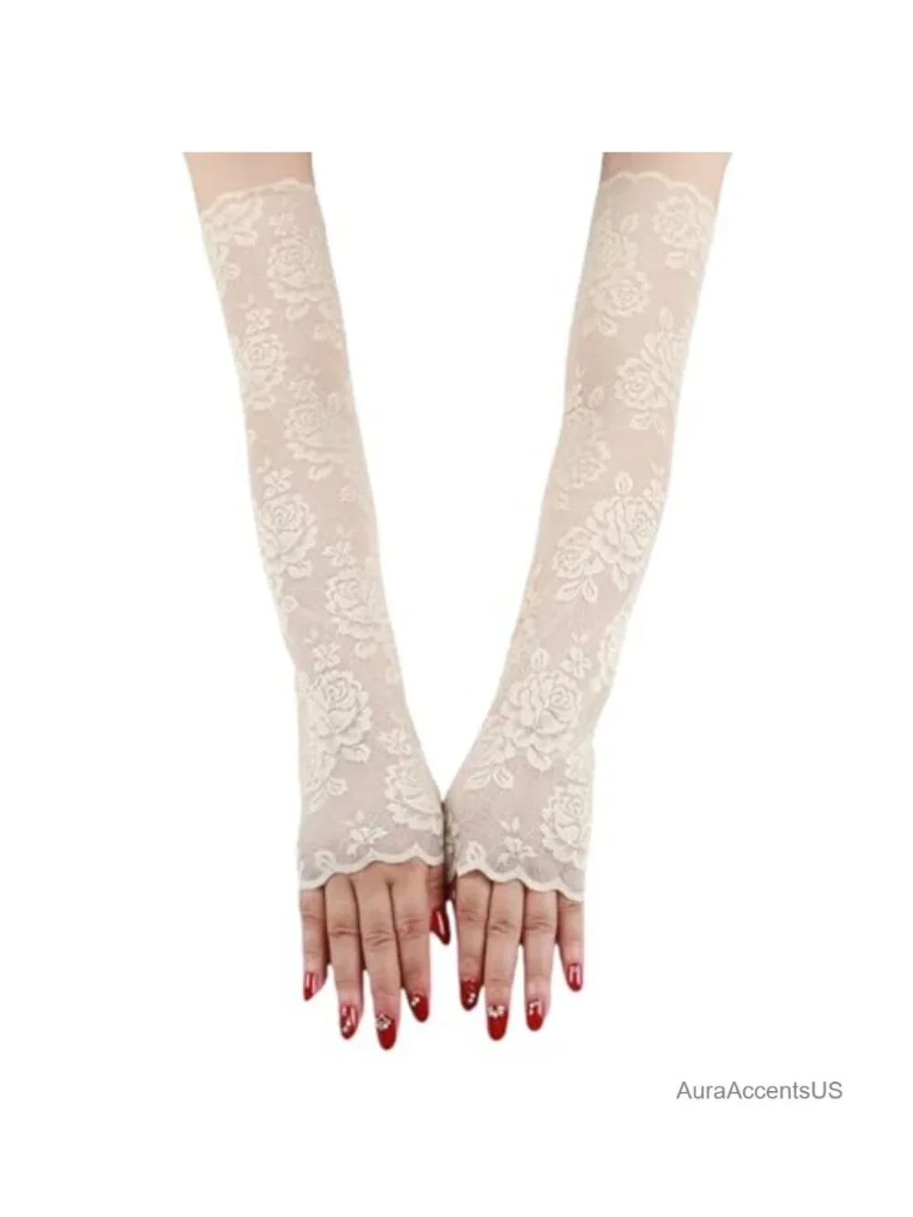UV Protection Lace Arm Sleeves Floral Hollow Out Fingerless Gloves